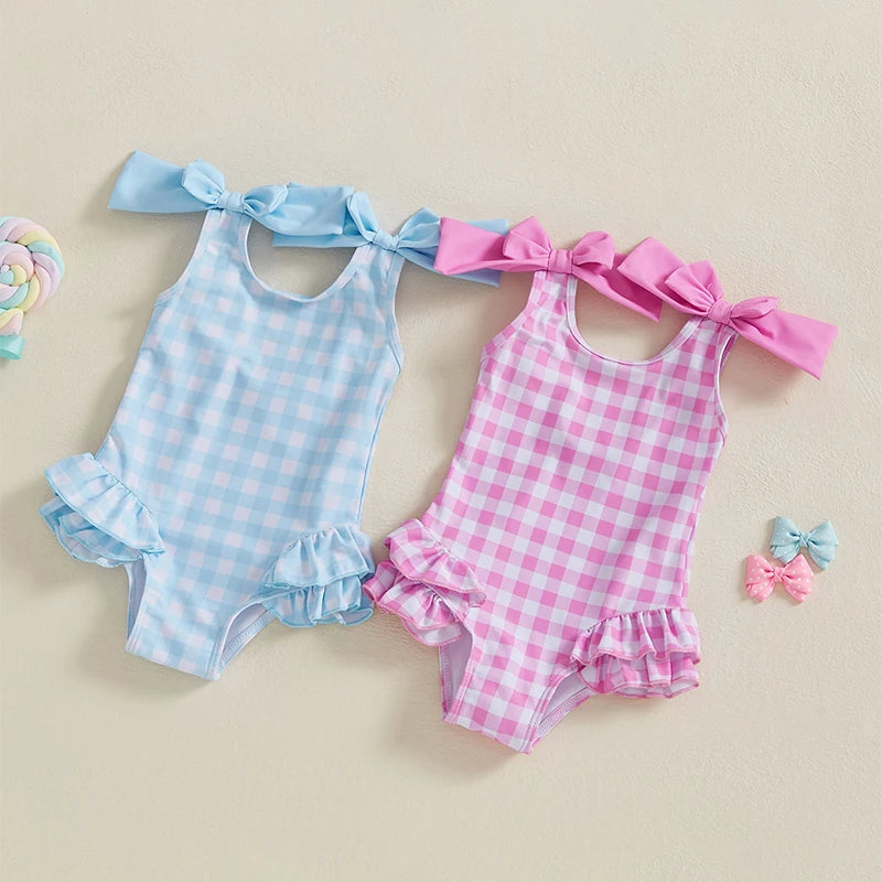 "Cute in Checks" 1PC Little Girl's Swimsuit