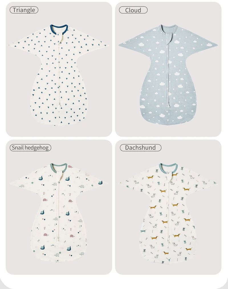 Sleepytime Anti-Kick Infant Sleep Sacks showcasing model use, illustrating the snug fit and adorable patterns.
