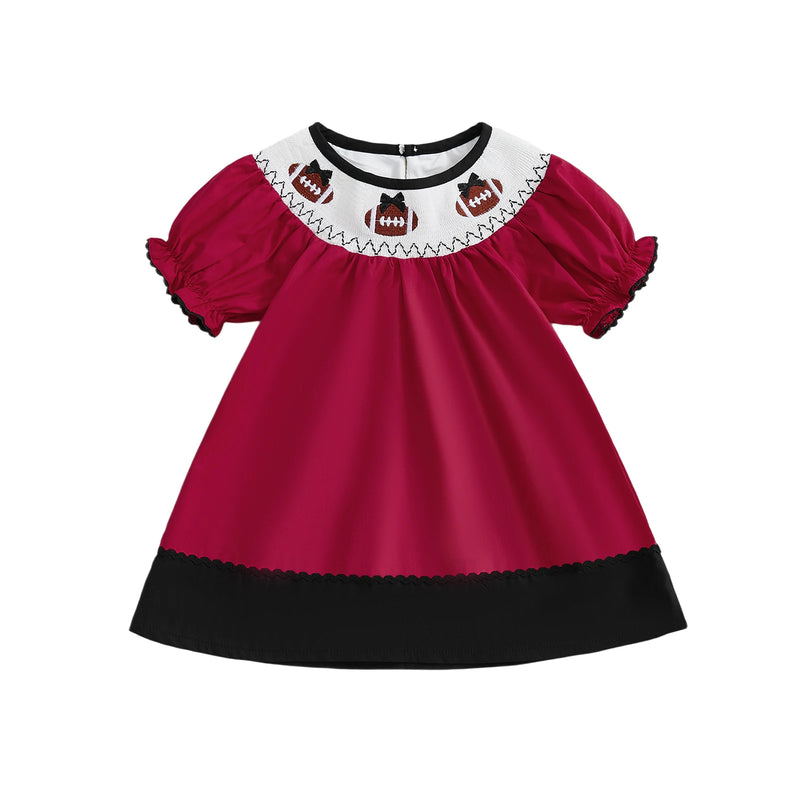 Football Mania Smocked Embroidered Dress - 3  Colors