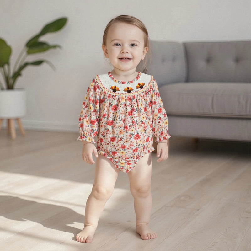 Three Little Turkeys Smocked Baby Bubble