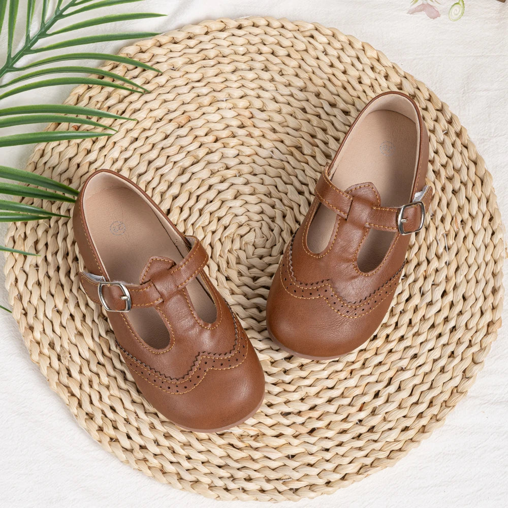 Girls T-Strap Brogue Mary Jane Flats