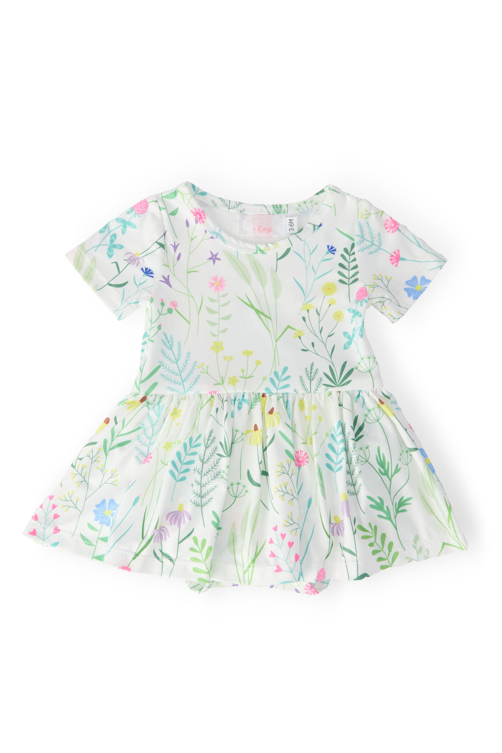 Spring Dandelion Floral S/S Twirl Bodysuit by Mila & Rose, featuring a beautiful floral pattern on a soft fabric, perfect for warm weather adventures.