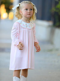 Pink Goose Embroidered Baby Girl Dress Peter Pan Collar Bow Dress - The Palm Beach Baby