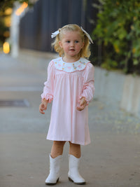 Pink Goose Embroidered Baby Girl Dress Peter Pan Collar Bow Dress - The Palm Beach Baby