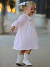 Pink Goose Embroidered Baby Girl Dress Peter Pan Collar Bow Dress - The Palm Beach Baby