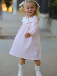Pink Goose Embroidered Baby Girl Dress Peter Pan Collar Bow Dress - The Palm Beach Baby