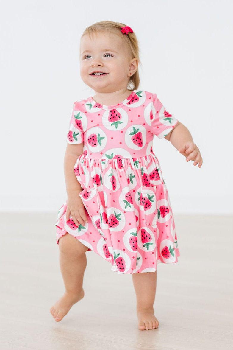 Strawberry Fields Short Sleeve Pocket Twirl Dress for Girls - The Palm Beach Baby Mila & Rose ®