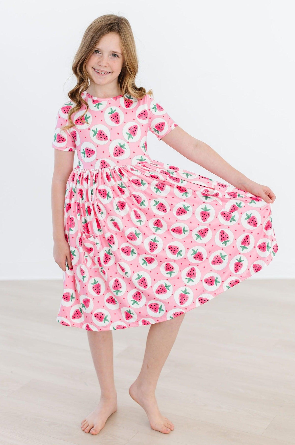 Strawberry Fields Short Sleeve Pocket Twirl Dress for Girls - The Palm Beach Baby Mila & Rose ®