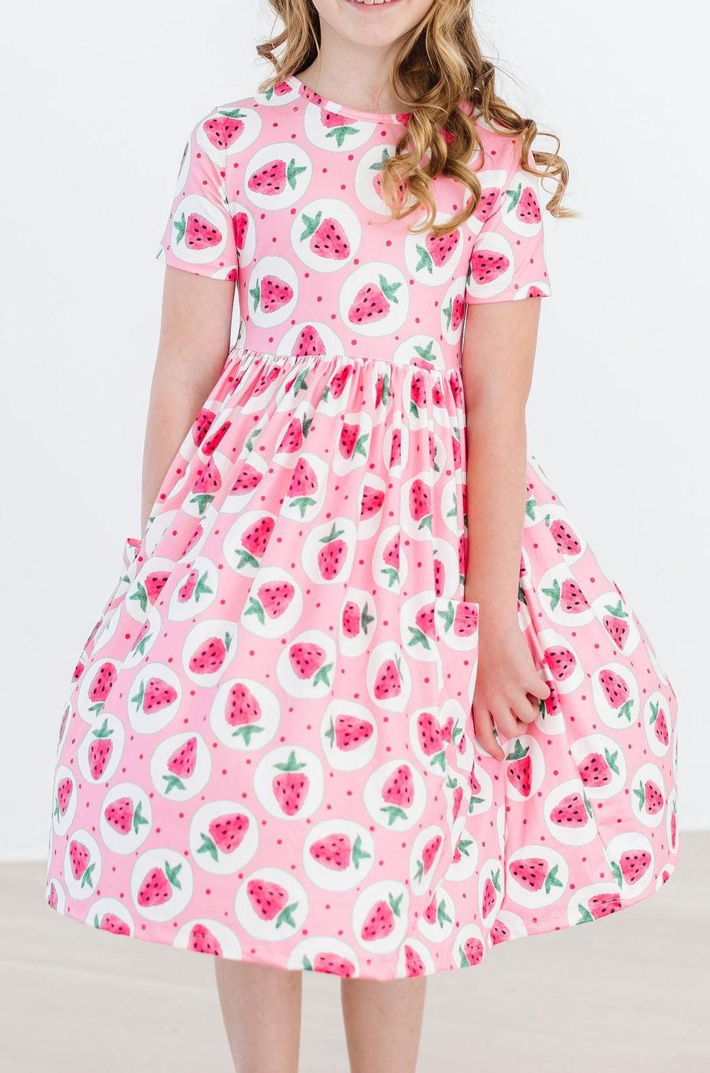 Strawberry Fields Short Sleeve Pocket Twirl Dress for Girls - The Palm Beach Baby Mila & Rose ®