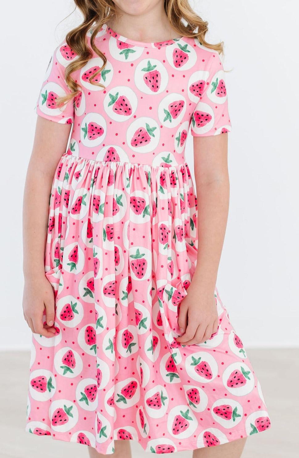 Strawberry Fields Short Sleeve Pocket Twirl Dress for Girls - The Palm Beach Baby Mila & Rose ®