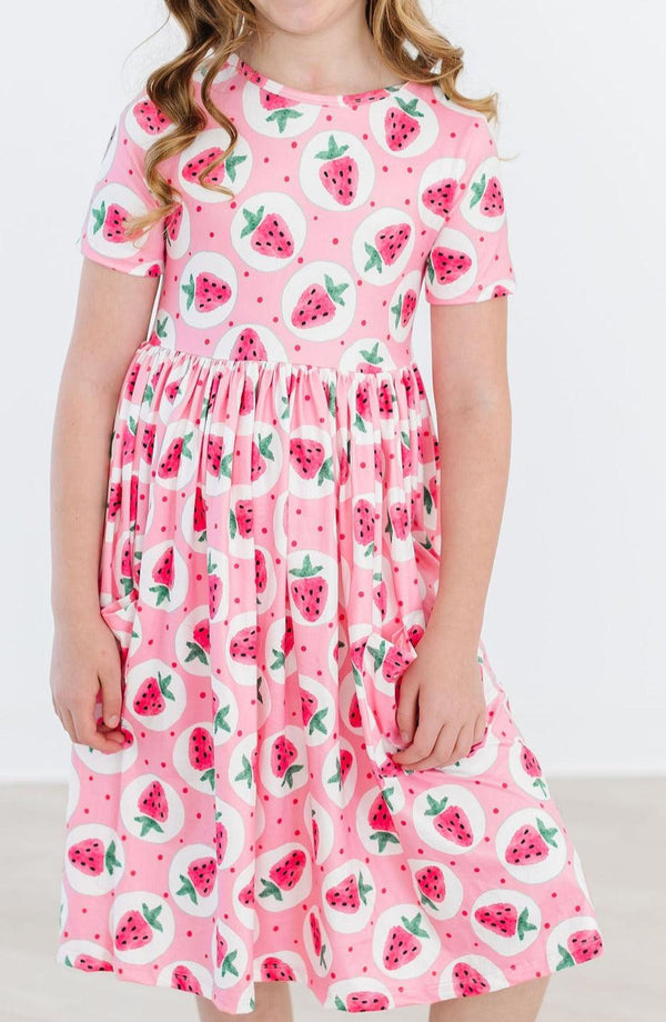 Strawberry Fields Short Sleeve Pocket Twirl Dress for Girls - The Palm Beach Baby Mila & Rose ®
