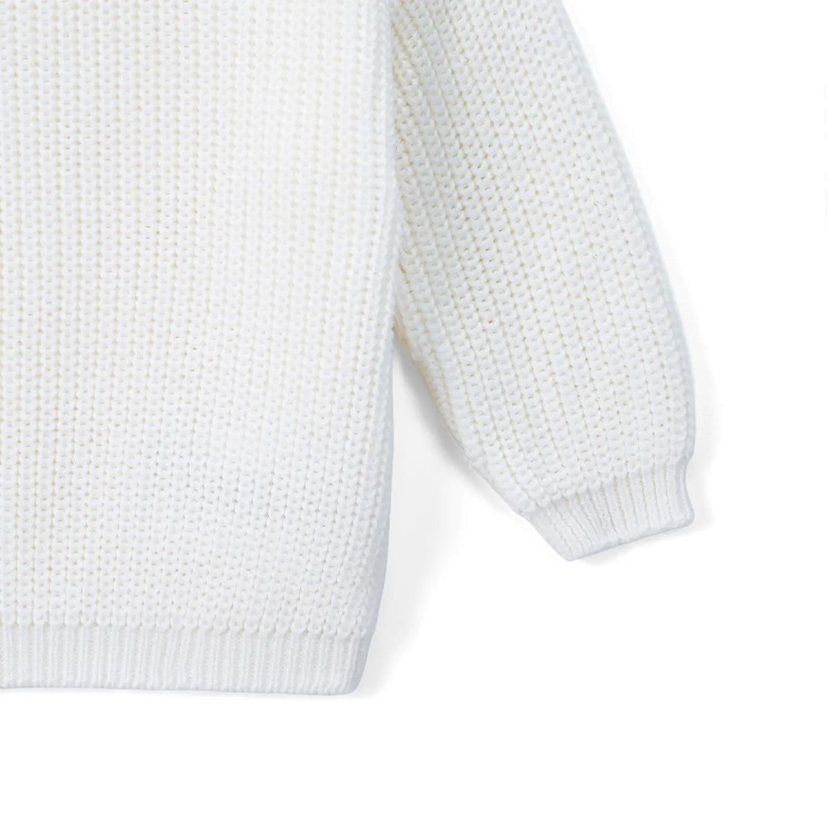 Detail shot of sleeve showing ribbed elastic cuff and consistent waffle knit fabric