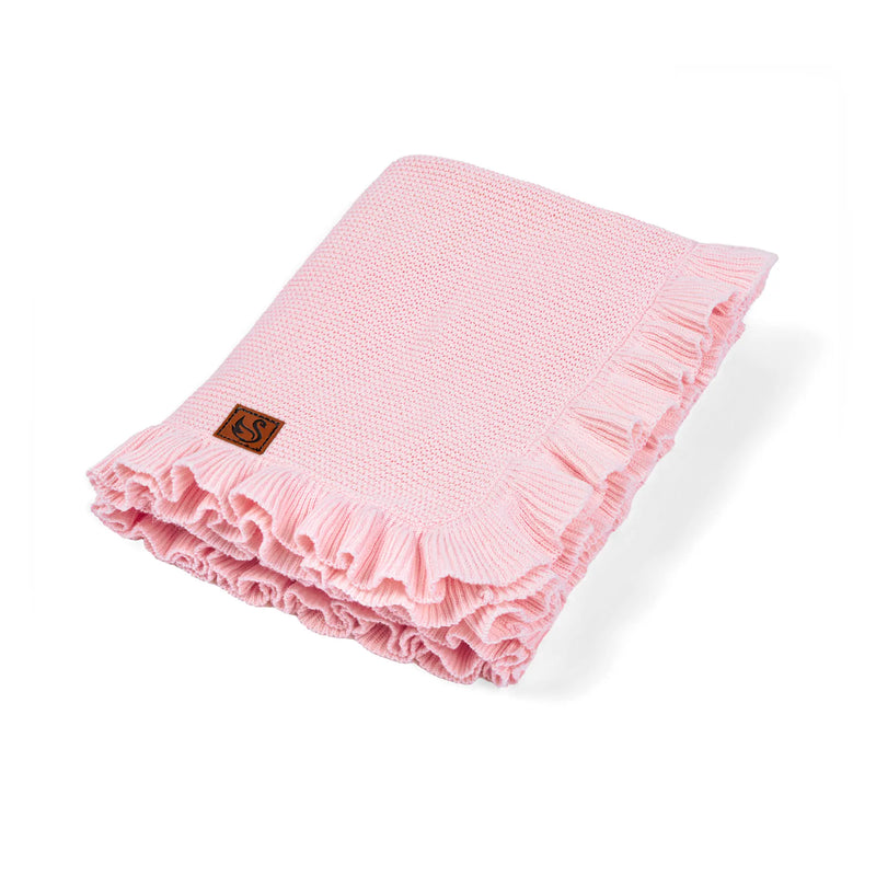 Ruffled Edge Knit Baby Blanket in Palm Beach Pink - The Palm Beach Baby SwaddleAn
