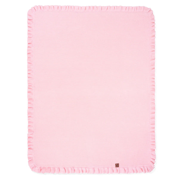 Ruffled Edge Knit Baby Blanket in Palm Beach Pink