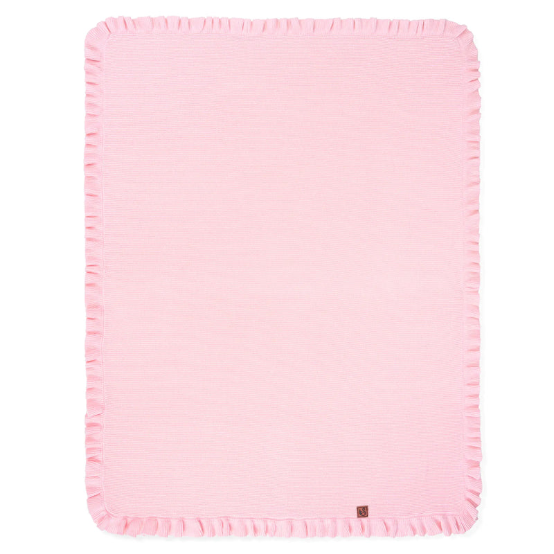 Ruffled Edge Knit Baby Blanket in Palm Beach Pink - The Palm Beach Baby SwaddleAn