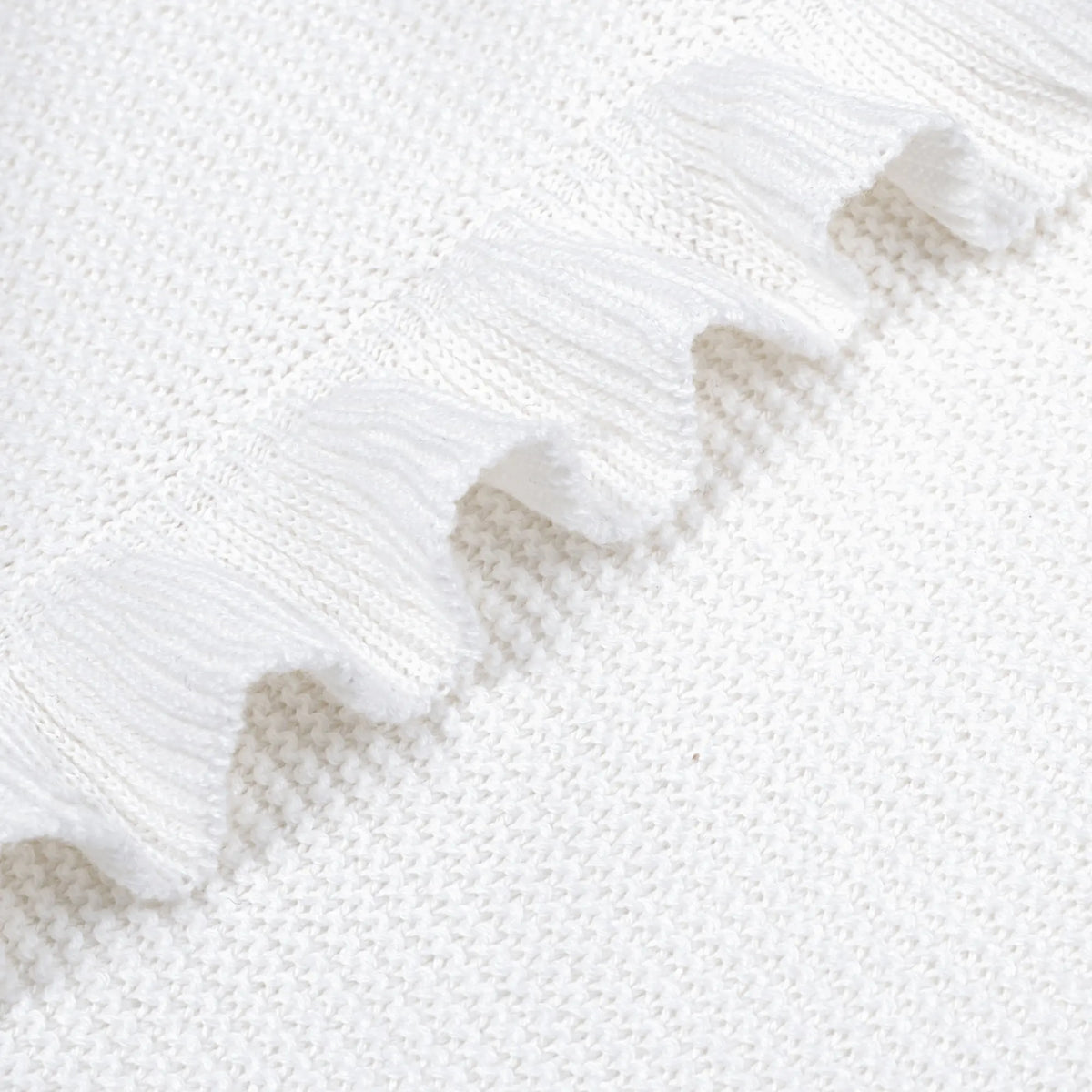 Ruffled Edge Knit Baby Toddler Blanket in Timeless Wentworth White