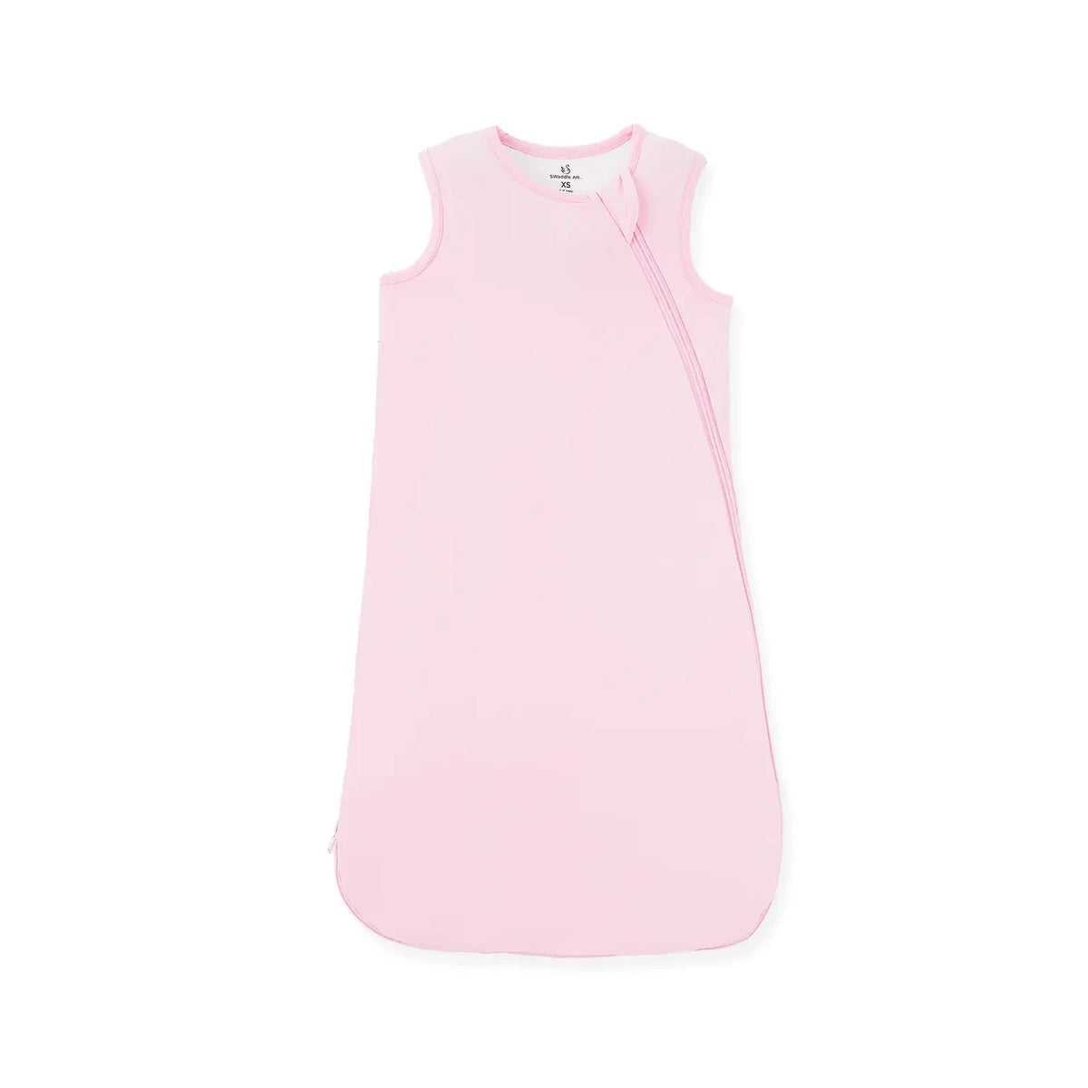 Dusty rose pink sleeveless bamboo sleep sack flat lay with diagonal zipper on white background