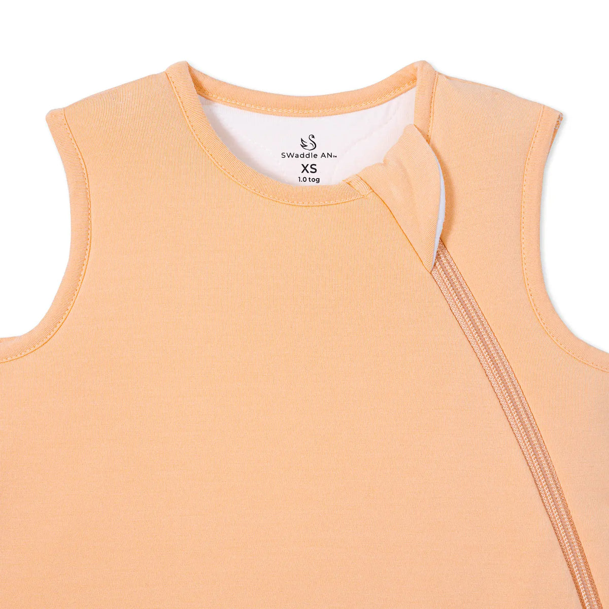 Ribbed collar neckline detail showing smooth bamboo viscose texture and printed size XS label