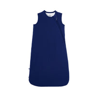 Navy blue bamboo sleep sack with diagonal zipper on white background