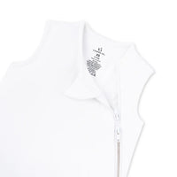 Close up of white neck label showing SwaddleAn logo and 95% bamboo viscose content