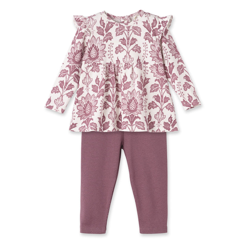 Floral Tapestry Baby Girl Set-Bamboo Top & Cotton Pants