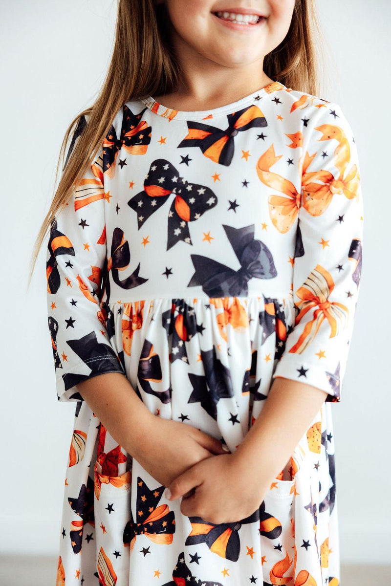 Trick or Twirl 3/4 Sleeve Pocket Twirl Dress - The Palm Beach Baby Mila & Rose ®