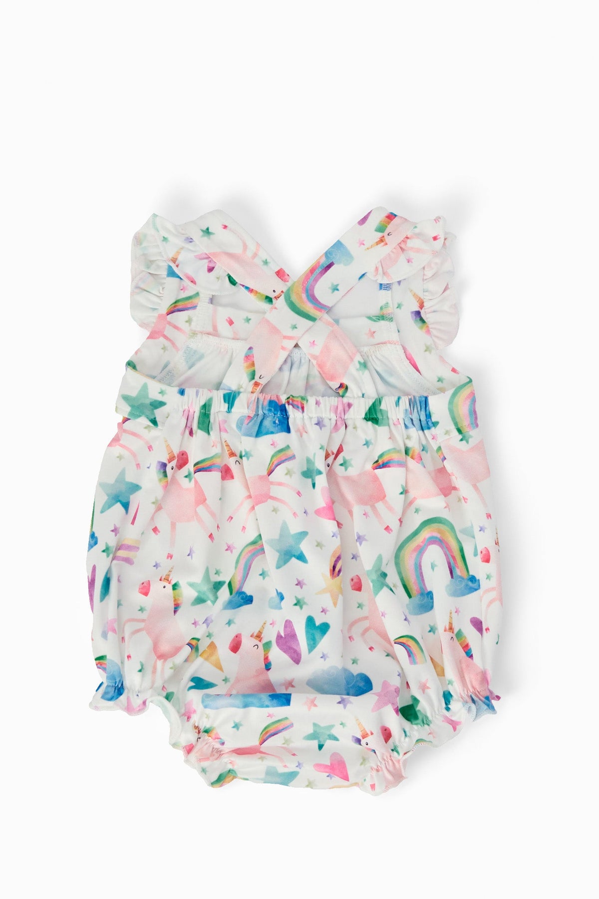 Unicorn Kisses Ruffle Cross Back Romper - The Palm Beach Baby Mila & Rose ®