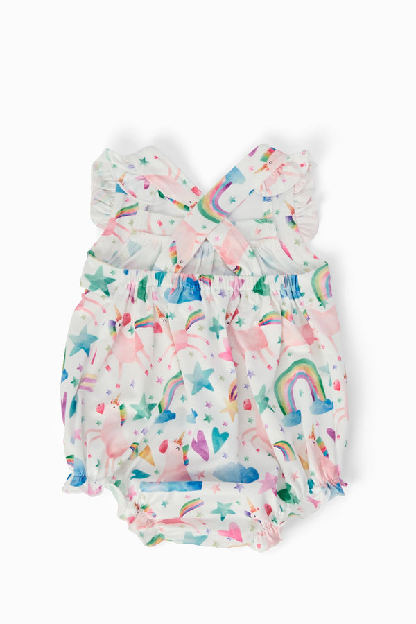 Unicorn Kisses Ruffle Cross Back Romper - The Palm Beach Baby Mila & Rose ®