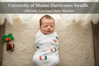 University of Miami Hurricanes Muslin Swaddle Blanket – Soft Breathable Baby Blanket – Officially Licensed The U Newborn Gift - The Palm Beach Baby