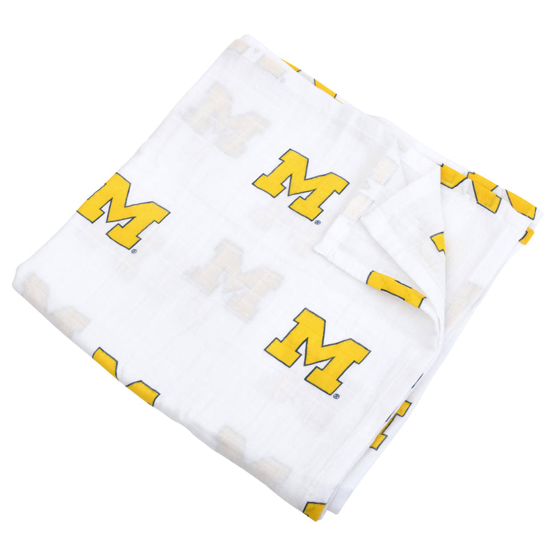 University of Michigan Wolverines Muslin Swaddle Blanket – Officially Licensed U of M Baby Gift - The Palm Beach Baby