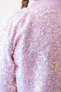 Lavender sequin jacket for kids, sparkling pastel sequins perfect for twirls and photos.