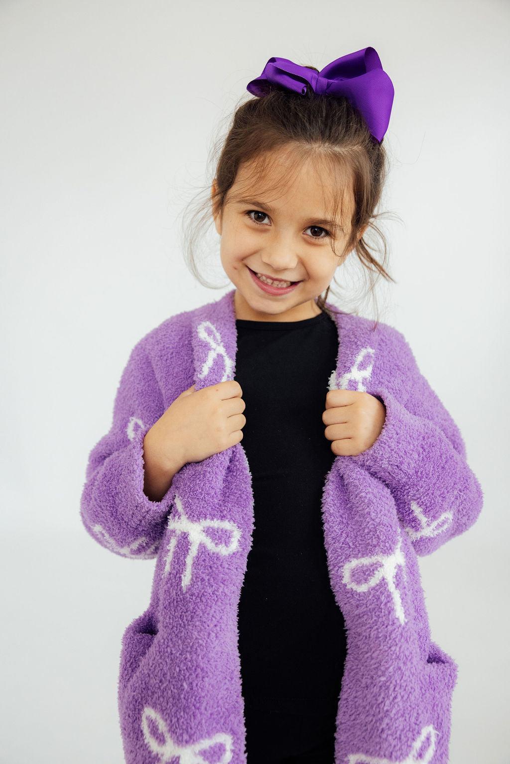 Lilac/Coconut Bow Cozy Cardigan for Girls