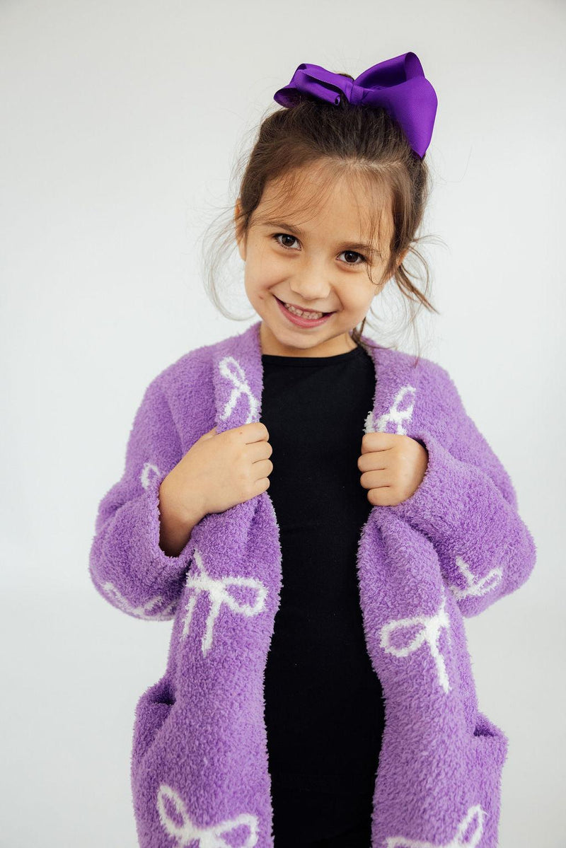 Lilac/Coconut Bow Cozy Cardigan for Girls