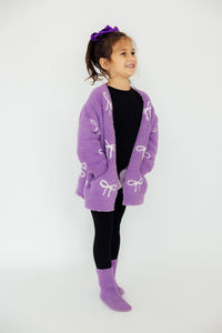 Lilac/Coconut Bow Cozy Cardigan for Girls