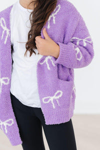 Lilac/Coconut Bow Cozy Cardigan for Girls