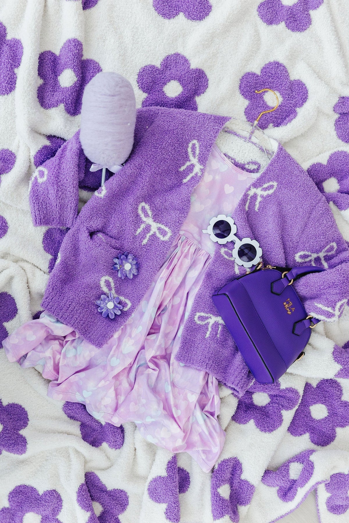 Lilac/Coconut Bow Cozy Cardigan for Girls