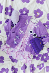 Lilac/Coconut Bow Cozy Cardigan for Girls