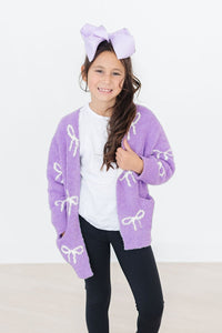 Lilac/Coconut Bow Cozy Cardigan for Girls