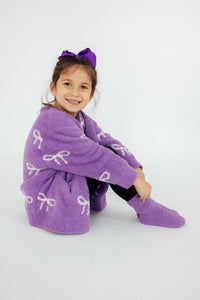 Lilac/Coconut Bow Cozy Cardigan for Girls
