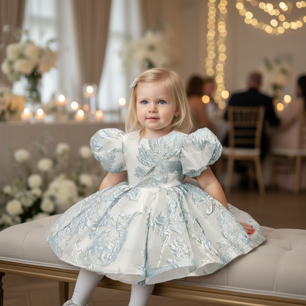 Claire Party Dress Brocade With Puff Sleeves For Girls