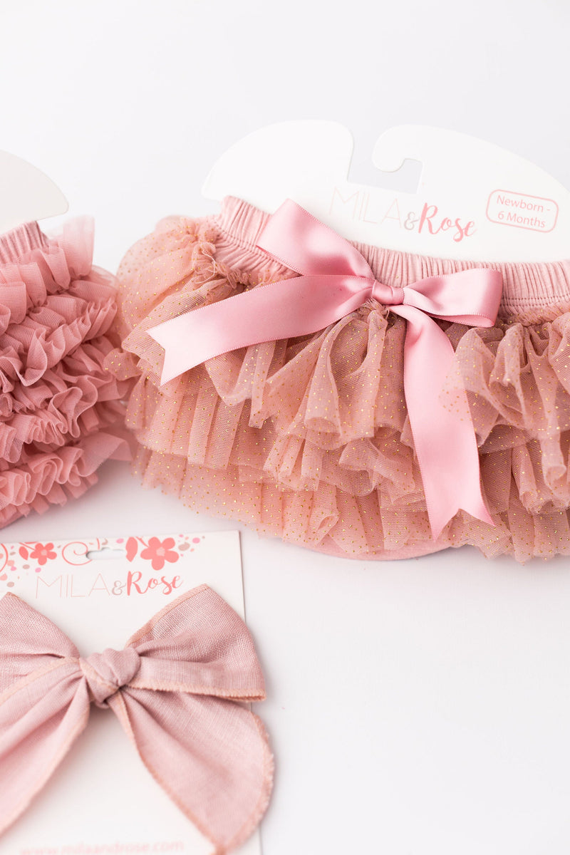 Vintage Pink & Gold Glitter Ruffle Tutu Bloomer - The Palm Beach Baby Mila & Rose ®