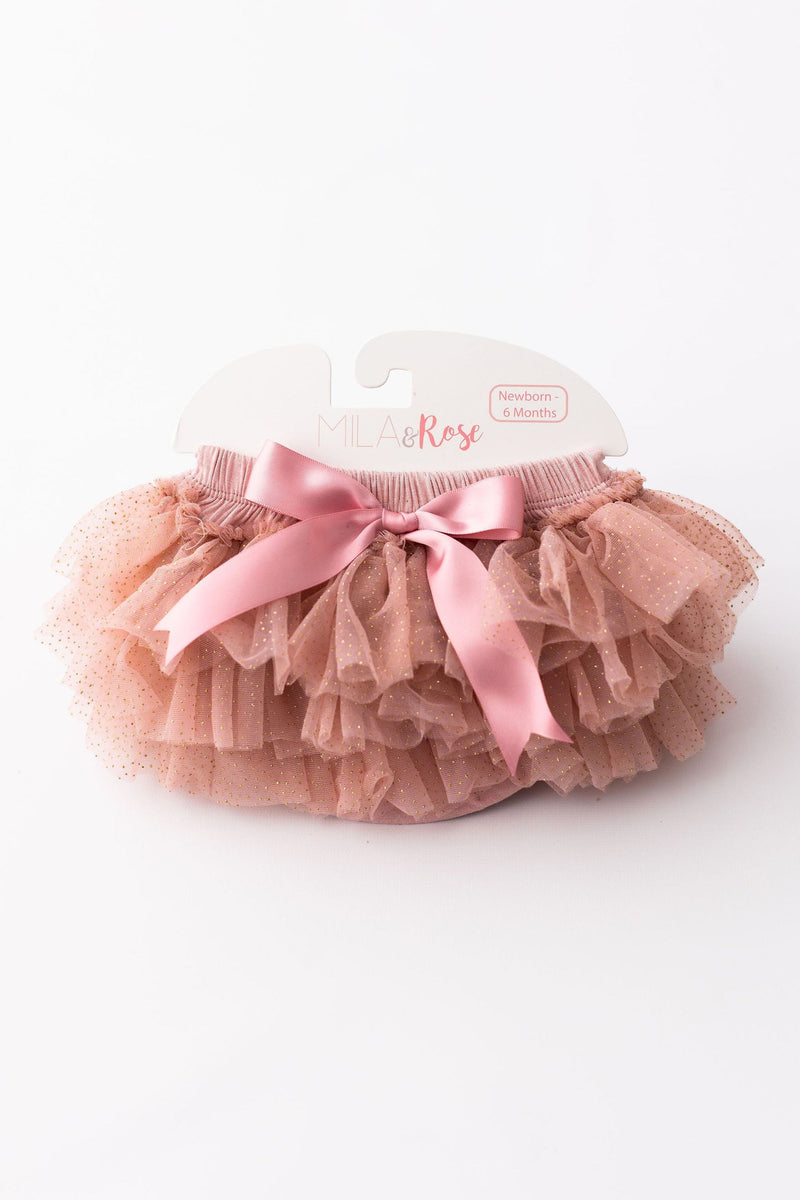 Vintage Pink & Gold Glitter Ruffle Tutu Bloomer - The Palm Beach Baby Mila & Rose ®
