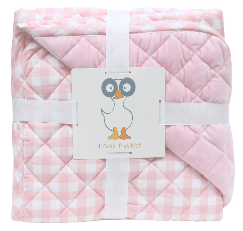 Goosewaddle® Super Soft Play Mats - Cotton and Super Soft Quilted reversible play mat in pink gingham design, perfect for comfortable play with dimensions of 43" x 43".