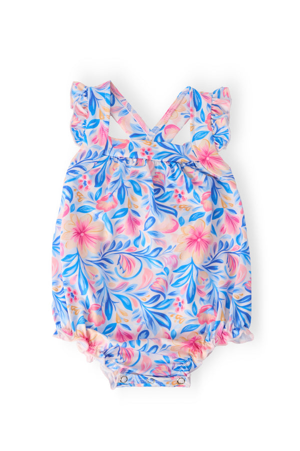 Watercolor Floral Ruffle Cross Back Romper - The Palm Beach Baby Mila & Rose ®