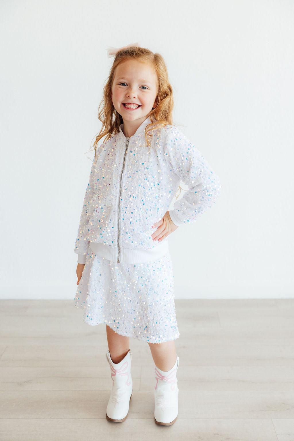 White Velvet Sequin Jacket for Girls - The Palm Beach Baby Mila & Rose ®