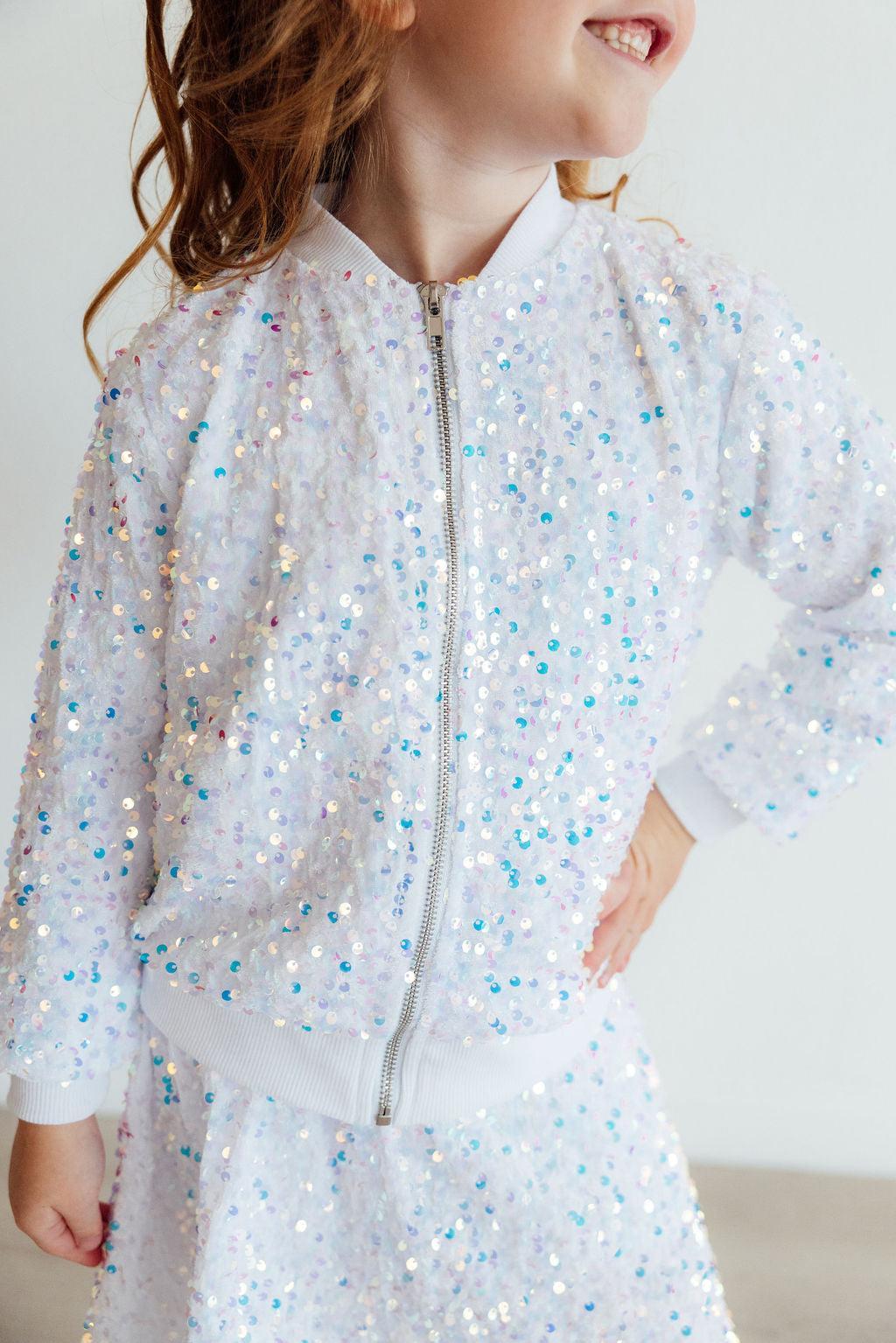 White Velvet Sequin Jacket for Girls - The Palm Beach Baby Mila & Rose ®