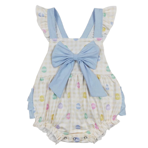 "Egg-ceptional" Adorable Boho Baby Ruffled Romper with Egg Print for Newborns to 24 Months - The Palm Beach Baby