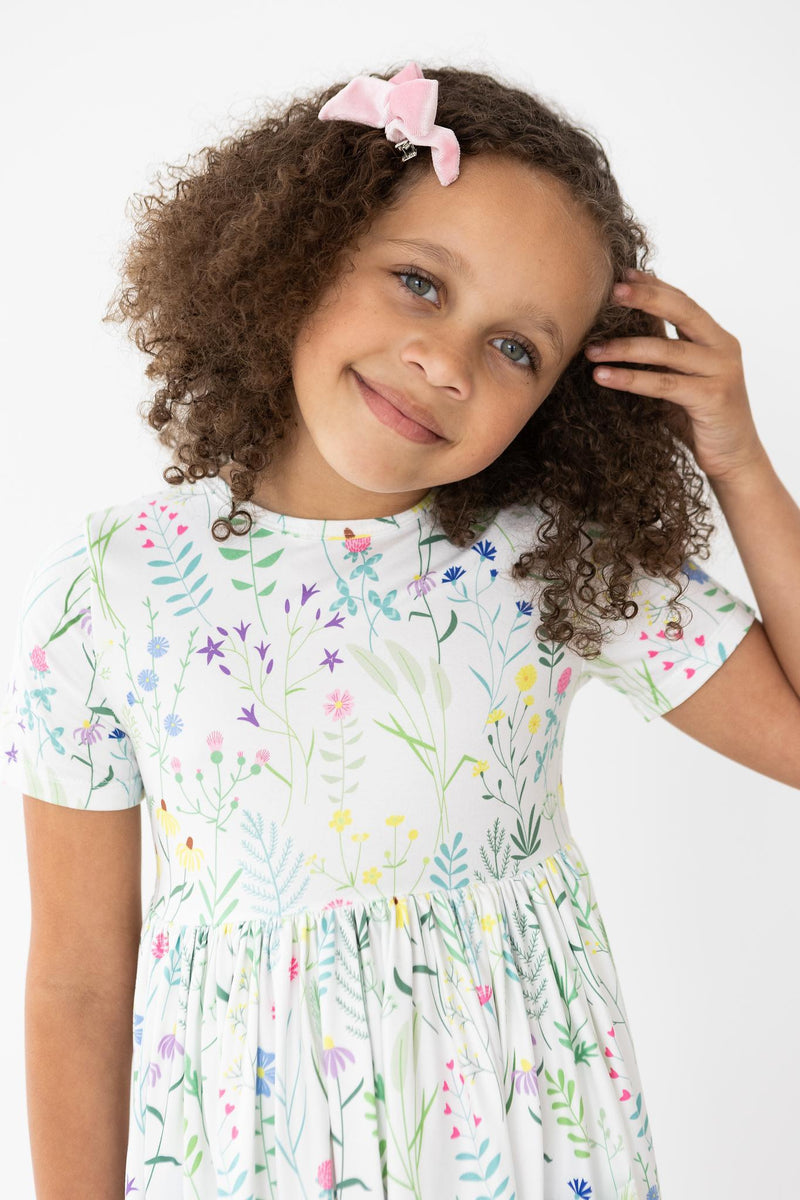 Spring Dandelion Floral Short Sleeve Pocket Twirl Dress