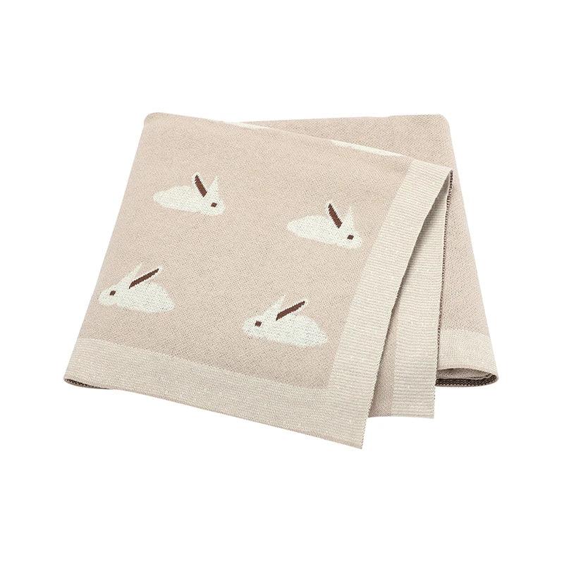 Beige animal baby blankets with white bunny design for infants soft and cozy