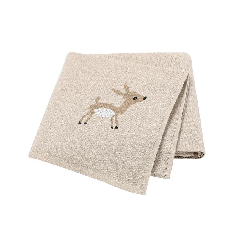 beige animal baby blankets with deer design for babies soft knitted size newborn to 12 months